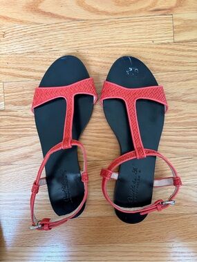 Cristhelen B Red Woven Genuine Leather Flat Sandals EU 38 (US 7.5) Dopamine Rave